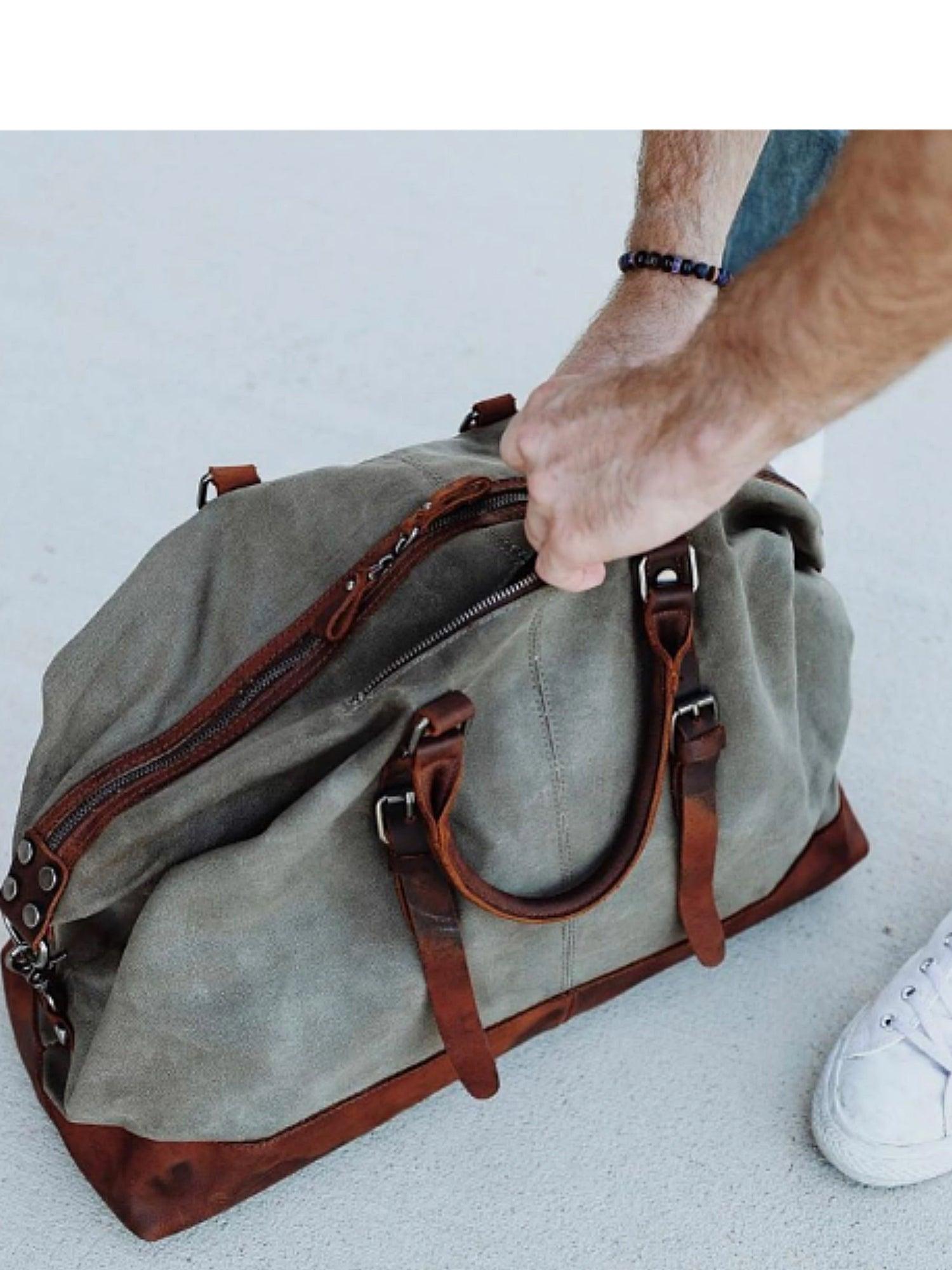 Oversized Military Style Canvas & Leather Duffel Bag - Bearded Pleasures