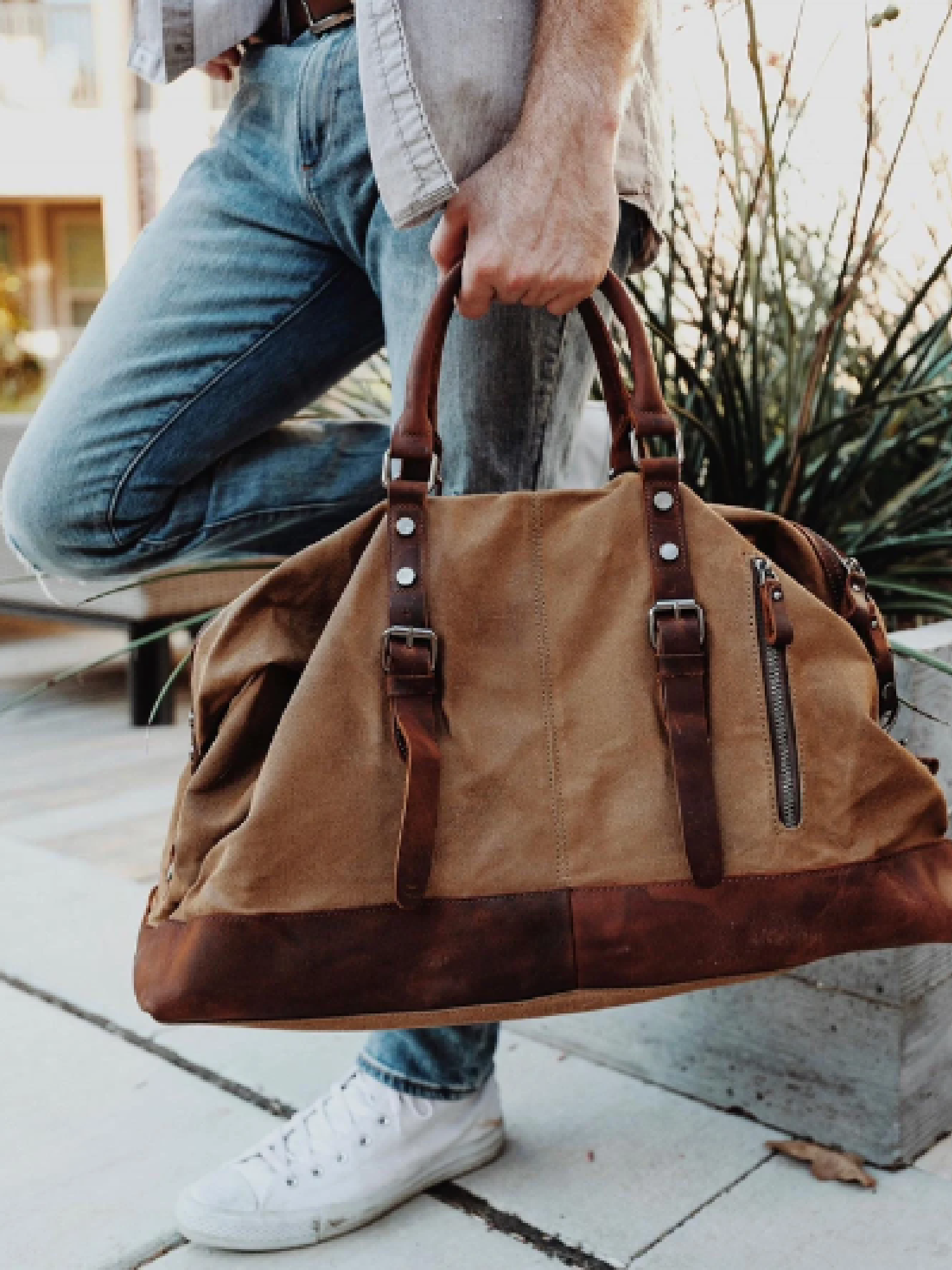 Oversized Military Style Canvas & Leather Duffel Bag - Bearded Pleasures